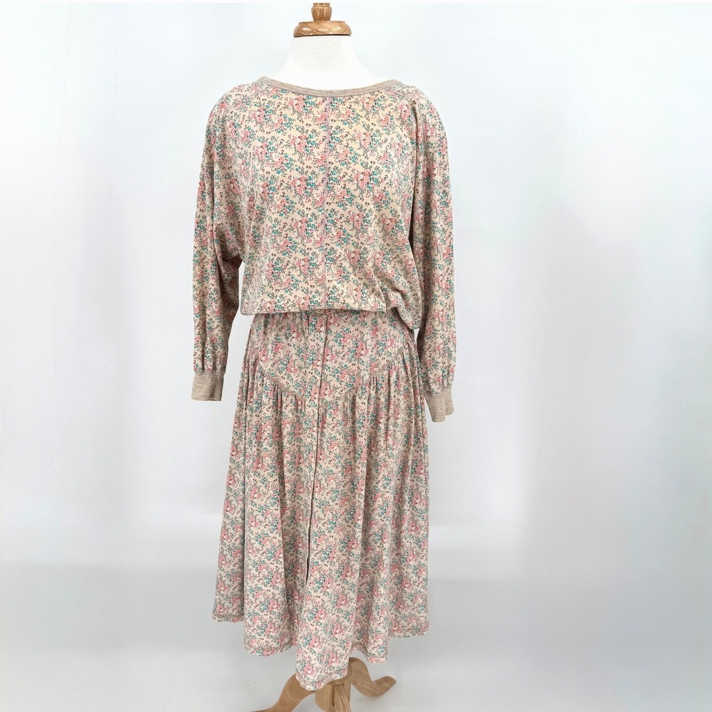 VTG Carole Little St Tropez Floral 2 Piece Skirt Set Cotton Jersey 80s Large